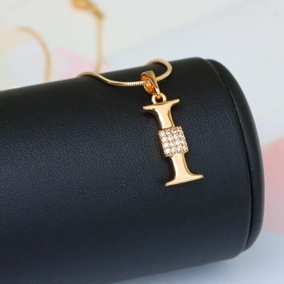 "Rose Gold I Alphabet Pendant with Crystal Accent for Women, XPPT1420 - Picture 6 of 13